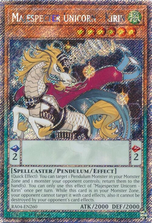 Image for Majespecter Unicorn - Kirin (Platinum Secret Rare) (Quarter Century Stampede) (RA04-EN260) - YuGiOh