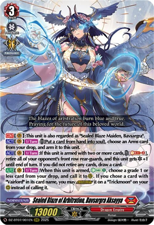 Image for Sealed Blaze of Arbitration, Bavsargra Aksayya (DZ-BT07: Moon Fangs & Cerulean Blaze) (DZ-BT07/001EN) - Cardfight Vanguard
