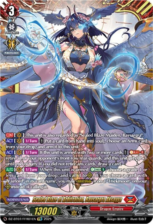Image for Sealed Blaze of Arbitration, Bavsargra Aksayya (FFR) (DZ-BT07: Moon Fangs & Cerulean Blaze) (DZ-BT07/FFR01EN) - Cardfight Vanguard