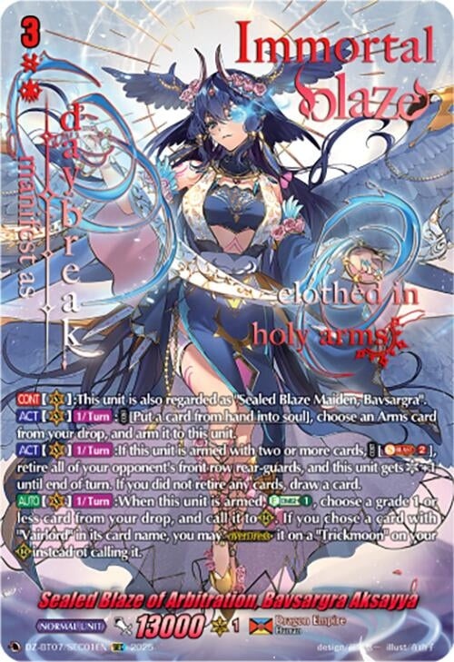 Image for Sealed Blaze of Arbitration, Bavsargra Aksayya (SEC) (DZ-BT07: Moon Fangs & Cerulean Blaze) (DZ-BT07/SEC01EN) - Cardfight Vanguard