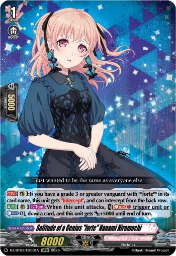 Image for Solitude of a Genius "forte" Nanami Hiromachi (EXRRR) (DZ-BT08: Knights 0f Rebirth) (DZ-BT08/EX03EN) - Cardfight Vanguard