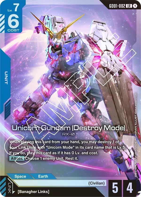 Image for Unicorn Gundam (Destroy Mode) (Newtype Rising) (GD01-002) - Gundam Card Game