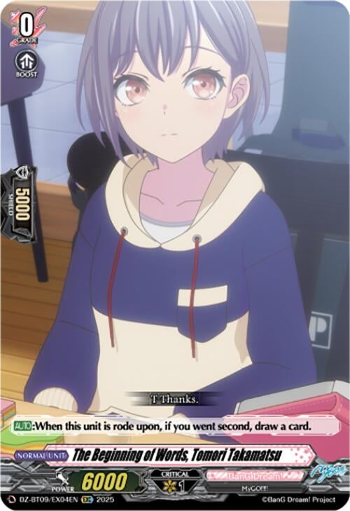 Image for The Beginning of Words, Tomori Takamatsu (EXC) (DZ-BT09: Super Brave Detonation) (DZ-BT09/EX04EN) - Cardfight Vanguard