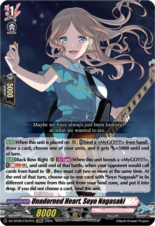 Image for Unadorned Heart, Soyo Nagasaki (EXC) (DZ-BT09: Super Brave Detonation) (DZ-BT09/EX07EN) - Cardfight Vanguard
