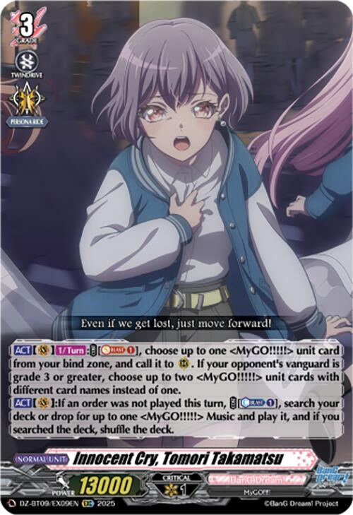 Image for Innocent Cry, Tomori Takamatsu (EXRRR) (DZ-BT09: Super Brave Detonation) (DZ-BT09/EX09EN) - Cardfight Vanguard