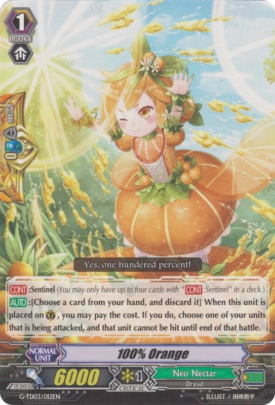 Image for 100% Orange (G-TD03: Flower Maiden of Purity) (G-TD03/012EN) - Cardfight Vanguard
