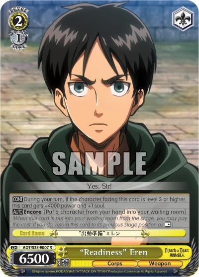 Image for "Readiness" Eren (Attack on Titan) (AOT/S35-E007 R) - Weiss Schwarz