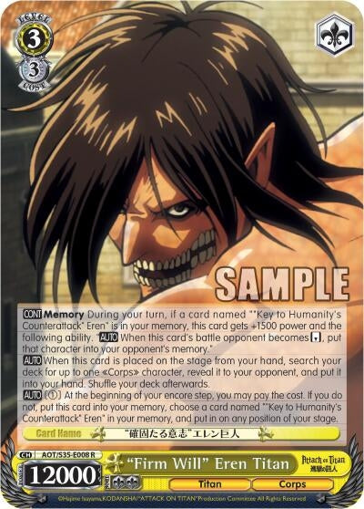 Image for "Firm Will" Eren Titan (Attack on Titan) (AOT/S35-E008 R) - Weiss Schwarz