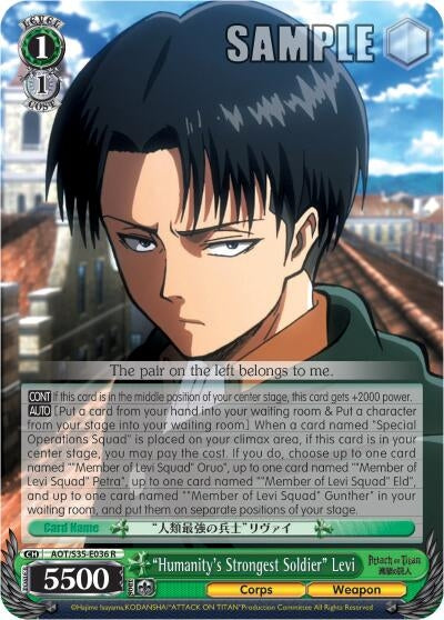 Image for "Humanity's Strongest Soldier" Levi (Attack on Titan) (AOT/S35-E036 R) - Weiss Schwarz