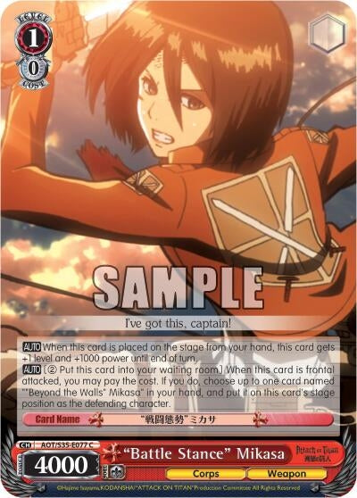 Image for "Battle Stance" Mikasa (Attack on Titan) (AOT/S35-E077 C) - Weiss Schwarz