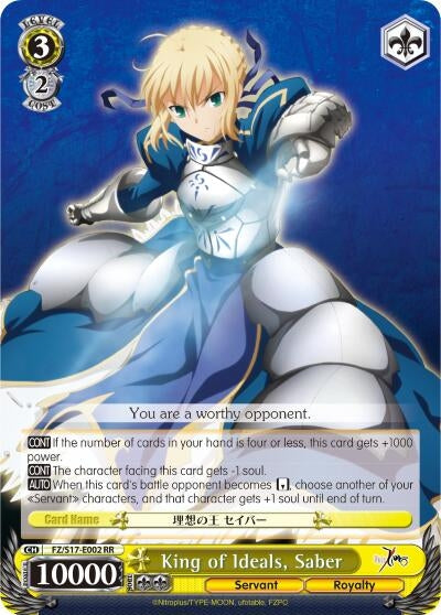Image for King of Ideals, Saber (Fate/Zero) (FZ/S17-E002 RR) - Weiss Schwarz