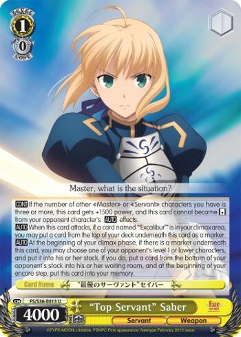 Image for "Top Servant" Saber (Fate/stay night [Unlimited Blade Works] Vol. II) (FS/S36-E013 U) - Weiss Schwarz