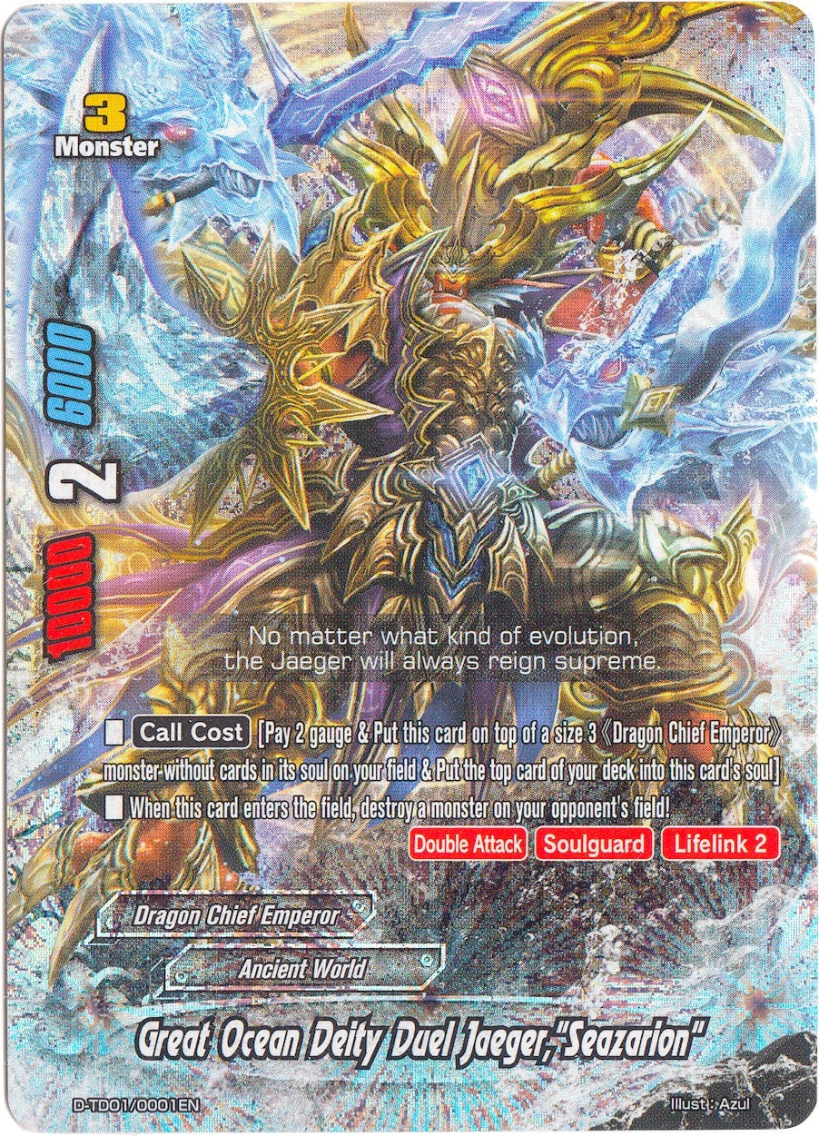 Image for Great Ocean Deity Duel Jaeger, "Seazarion" (RRR) (Trial Deck: Dragon Emperor of the Colossal Ocean) (D-TD01/0001EN) - Future Card BuddyFight