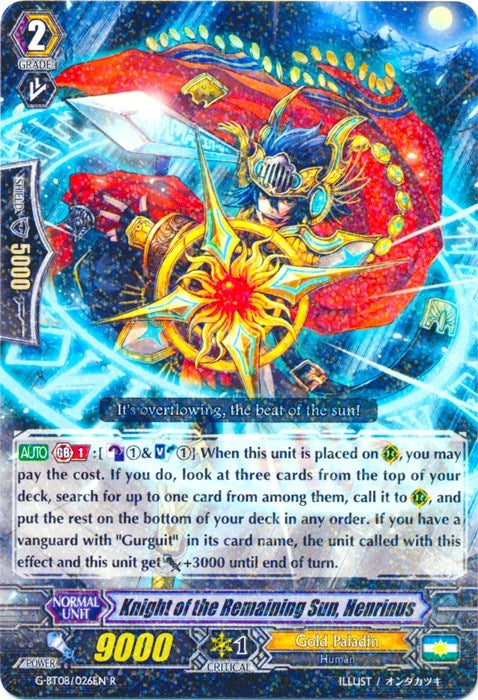 Image for Knight of the Remaining Sun, Henrinus (G-BT08: Absolute Judgment) (G-BT08/026EN) - Cardfight Vanguard