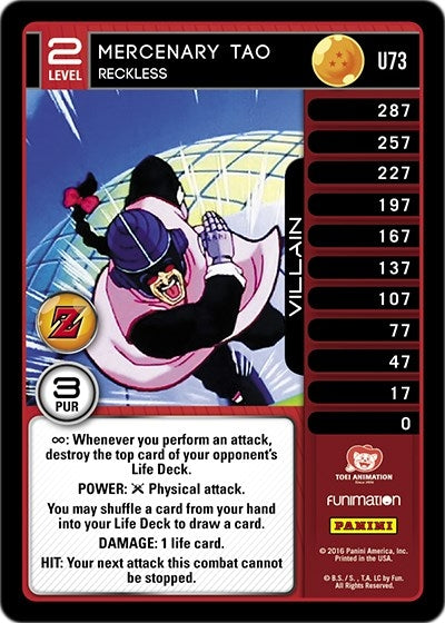 Image for Mercenary Tao - Reckless (Panini: Awakening) (U73) - Dragon Ball Z TCG