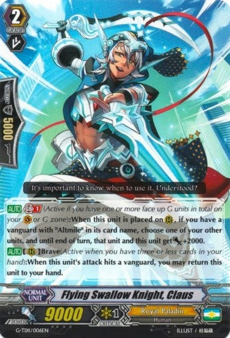 Image for Flying Swallow Knight, Claus (G-TD11: Divine Knight of Heavenly Decree) (G-TD11/006EN) - Cardfight Vanguard