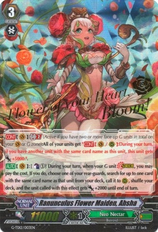 Image for Ranunculus Flower Maiden, Ahsha (Hot Stamped) (G-TD12: Flower Princess of Abundant Blooming) (G-TD12/003EN) - Cardfight Vanguard