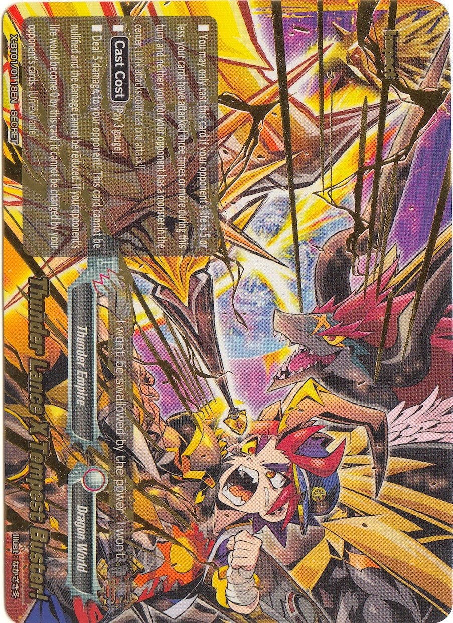 Image for Thunder Lance X Tempest Buster! (Secret) (The Dark Lord's Rebirth!) (X-BT01/0118EN) - Future Card BuddyFight