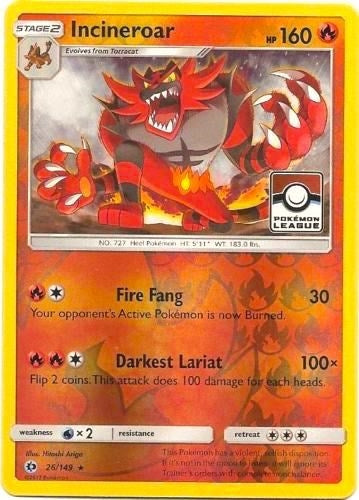 Image for Incineroar - 26/149 (Pokemon League) (League & Championship Cards) (026/149) - Pokemon