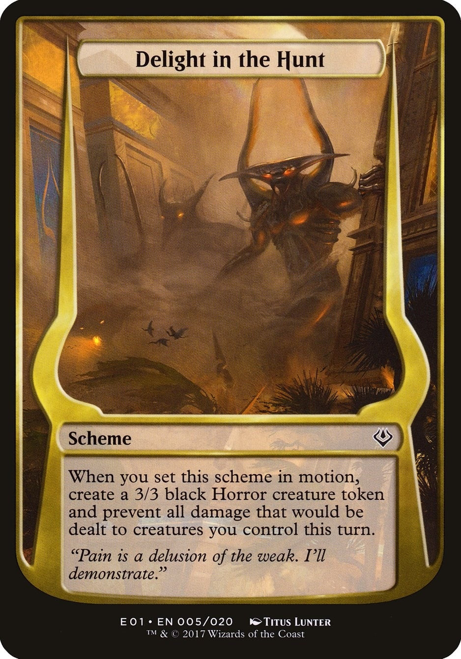 Image for Delight in the Hunt (Archenemy: Nicol Bolas) (Oversize Cards) (5) - Magic: The Gathering