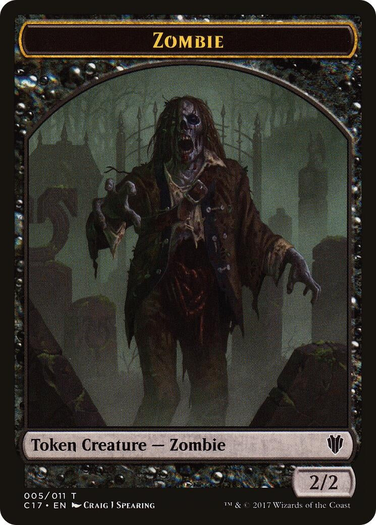 Image for Zombie // Gold Double-Sided Token (Commander 2017) (5 // 10) - Magic: The Gathering