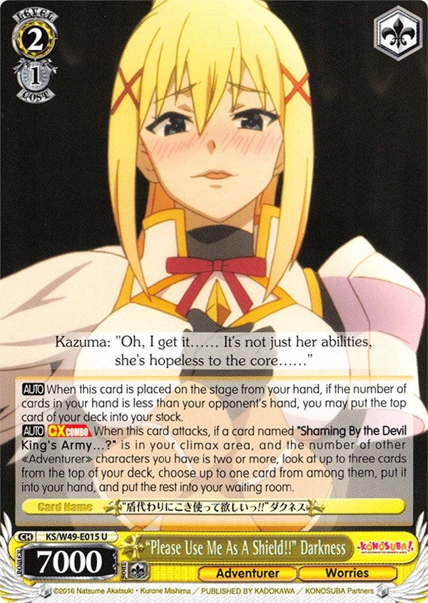Image for "Please Use Me As A Shield!!" Darkness (KonoSuba) (KS/W49-E015 U) - Weiss Schwarz