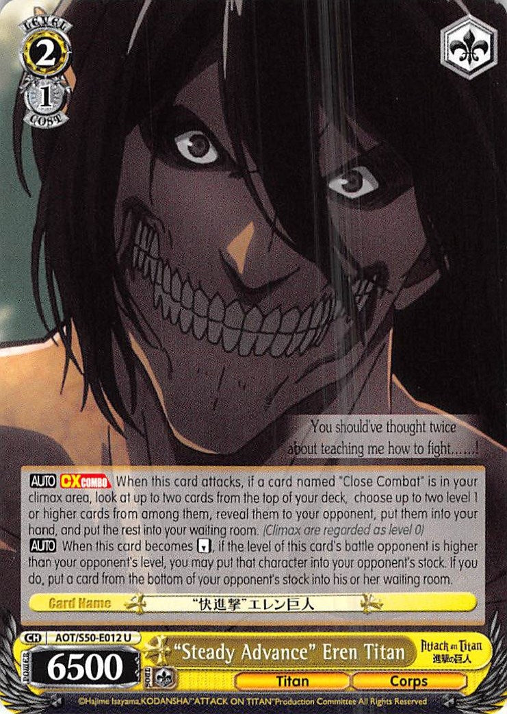 Image for "Steady Advance" Eren Titan (Attack on Titan Vol. 2) (AOT/S50-E012 U) - Weiss Schwarz