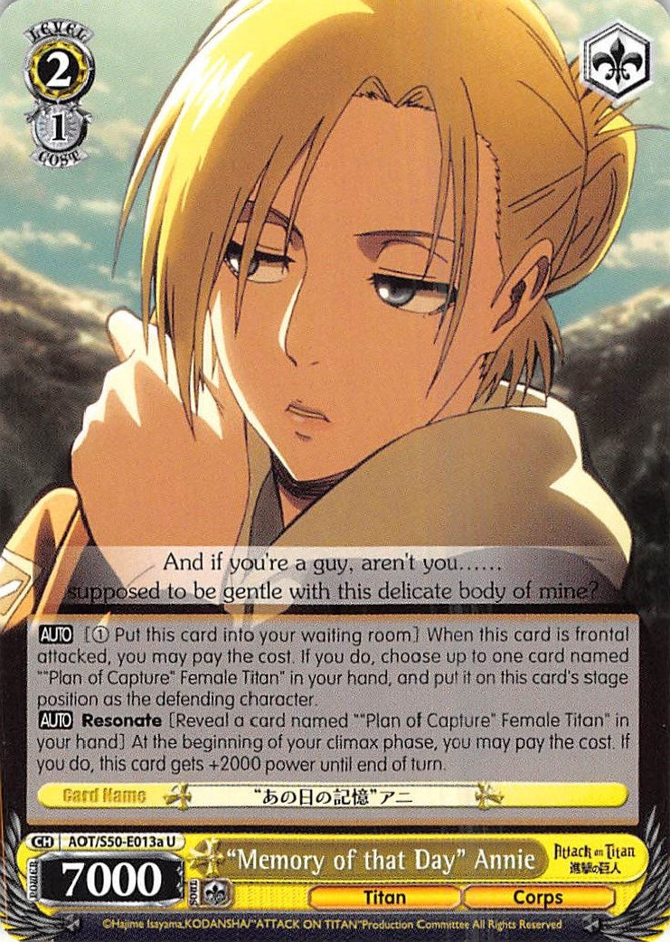 Image for "Memory of that Day" Annie (A) (Attack on Titan Vol. 2) (AOT/S50-E013a U) - Weiss Schwarz