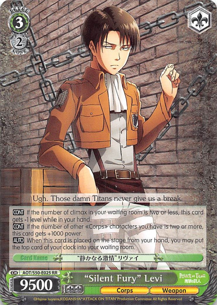 Image for "Silent Fury" Levi (Attack on Titan Vol. 2) (AOT/S50-E025 RR) - Weiss Schwarz