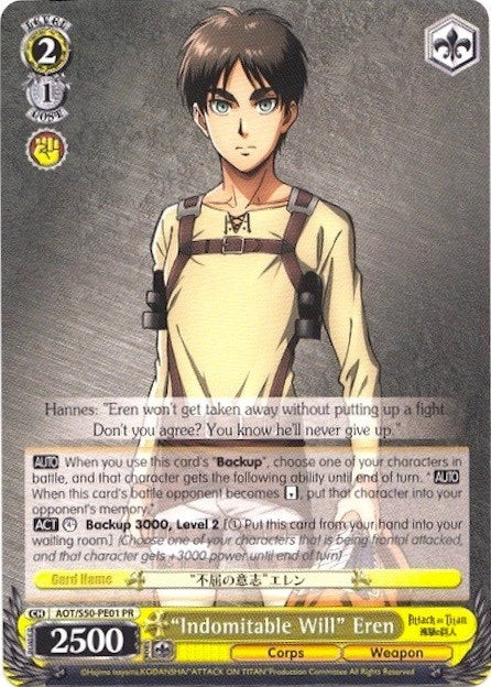 Image for "Indomitable Will" Eren (Attack on Titan Vol. 2) (AOT/S50-PE01 PR) - Weiss Schwarz