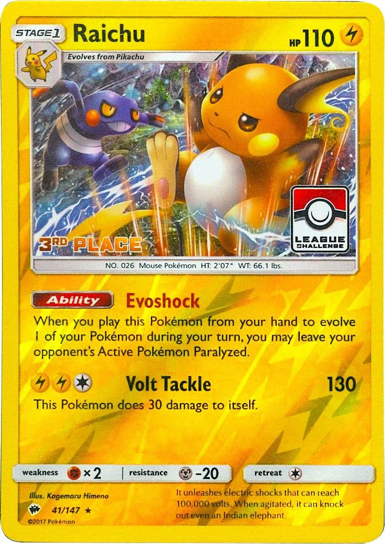Image for Raichu - 41/147 (League Challenge) [3rd Place] (League & Championship Cards) (041/147) - Pokemon