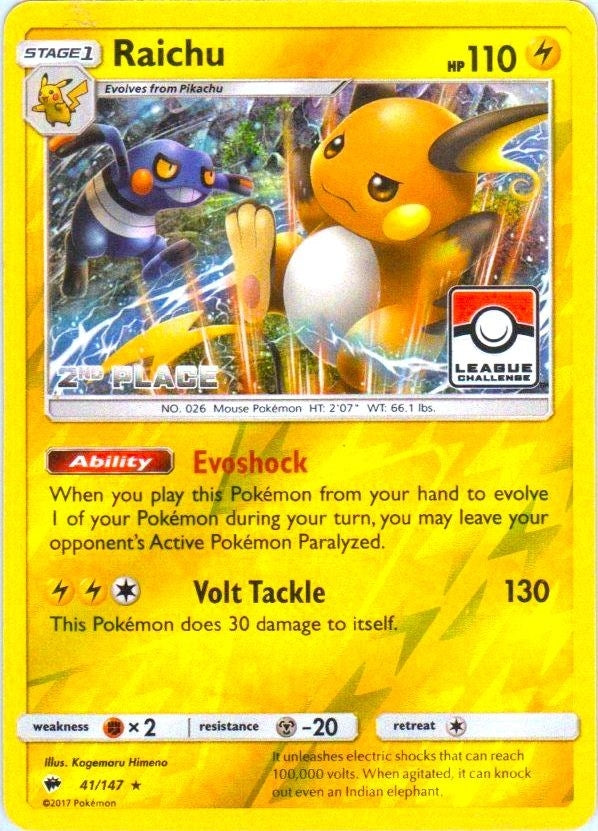 Image for Raichu - 41/147 (League Challenge) [2nd Place] (League & Championship Cards) (041/147) - Pokemon