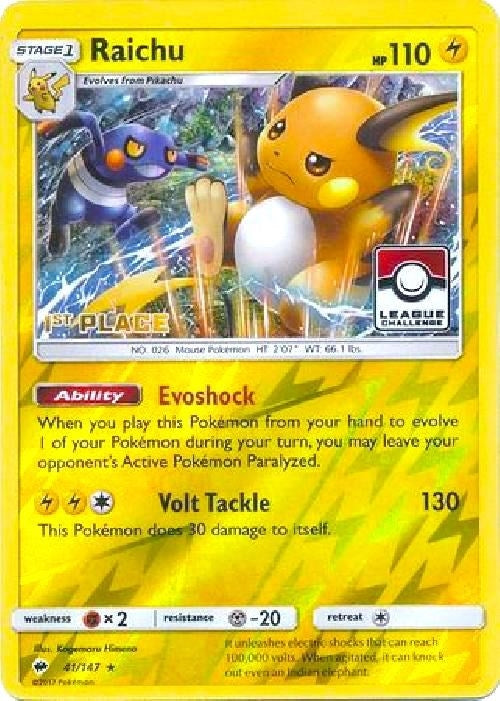 Image for Raichu - 41/147 (League Challenge) [1st Place] (League & Championship Cards) (041/147) - Pokemon