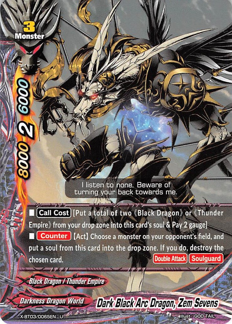 Image for Dark Black Arc Dragon, Zem Sevens (Overturn! Thunder Empire!!) (X-BT03/0065EN) - Future Card BuddyFight