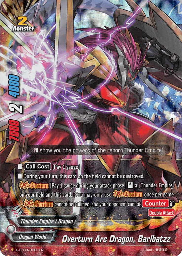 Image for Overturn Arc Dragon, Barlbatzz (RRR Foil) (X-TD03: Thunderous Warlords Alliance) (X-TD03/0001EN) - Future Card BuddyFight