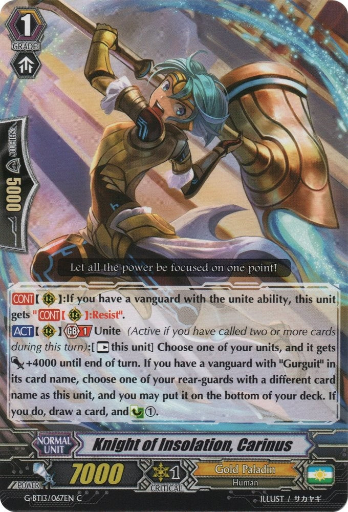 Image for Knight of Insolation, Carinus (G-BT13: Ultimate Stride) (G-BT13/067EN) - Cardfight Vanguard