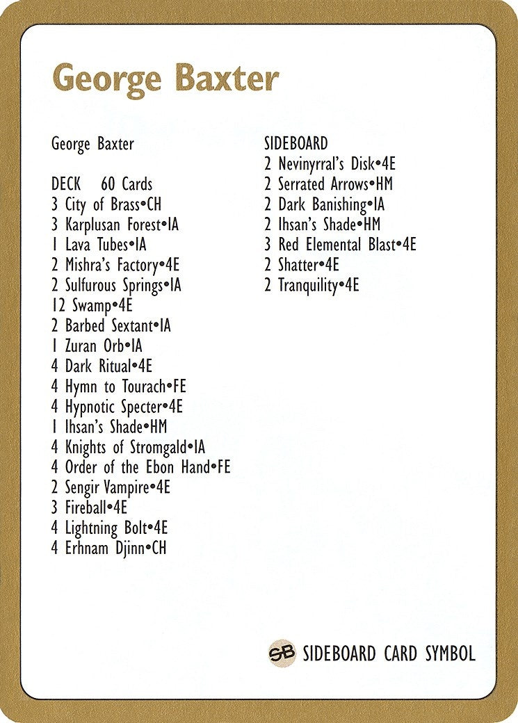 Image for 1996 George Baxter Decklist Card (World Championship Decks) - Magic: The Gathering