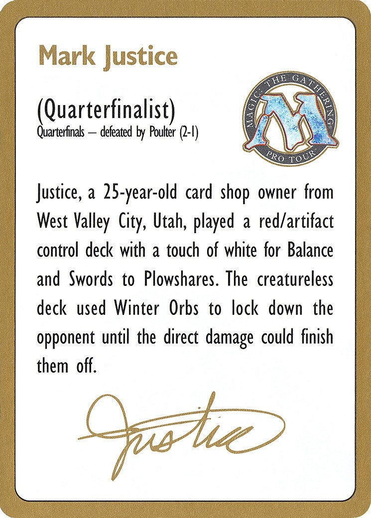Image for 1996 Mark Justice Biography Card (World Championship Decks) - Magic: The Gathering