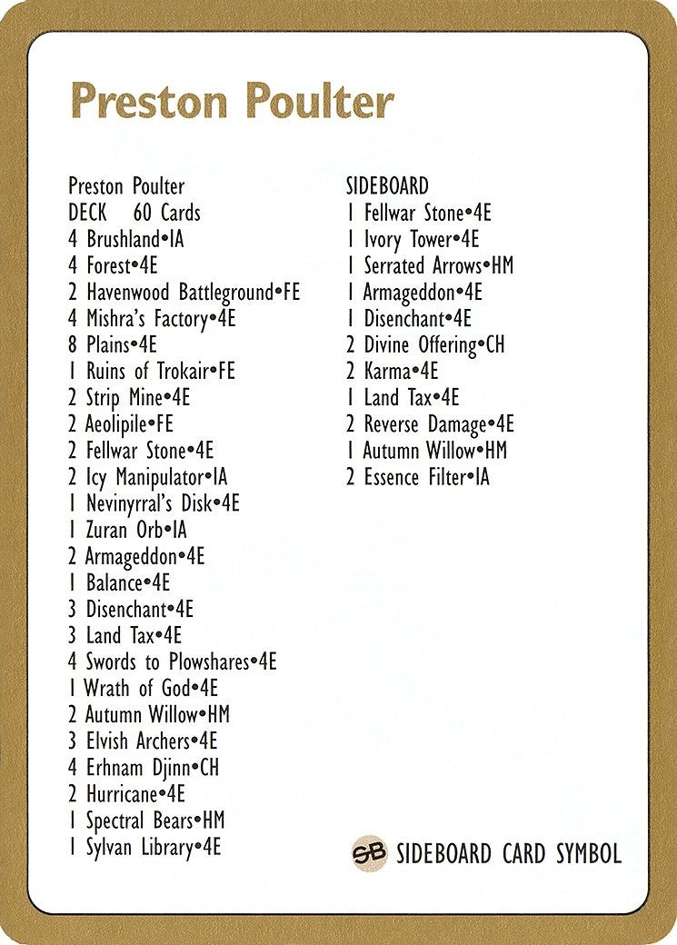 Image for 1996 Preston Poulter Decklist Card (World Championship Decks) - Magic: The Gathering