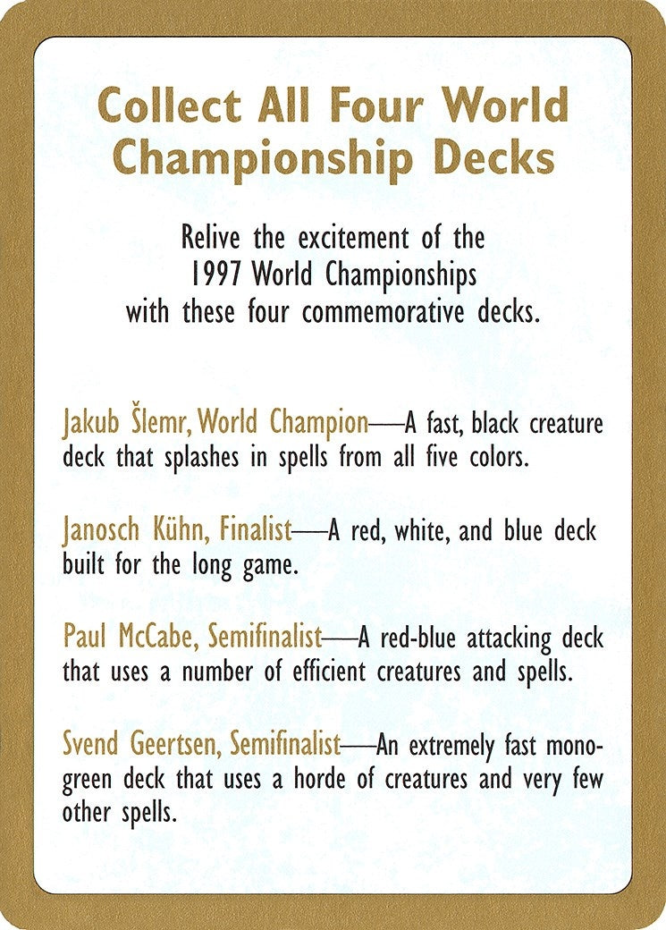 Image for 1997 World Championship Advertisement Card (World Championship Decks) - Magic: The Gathering