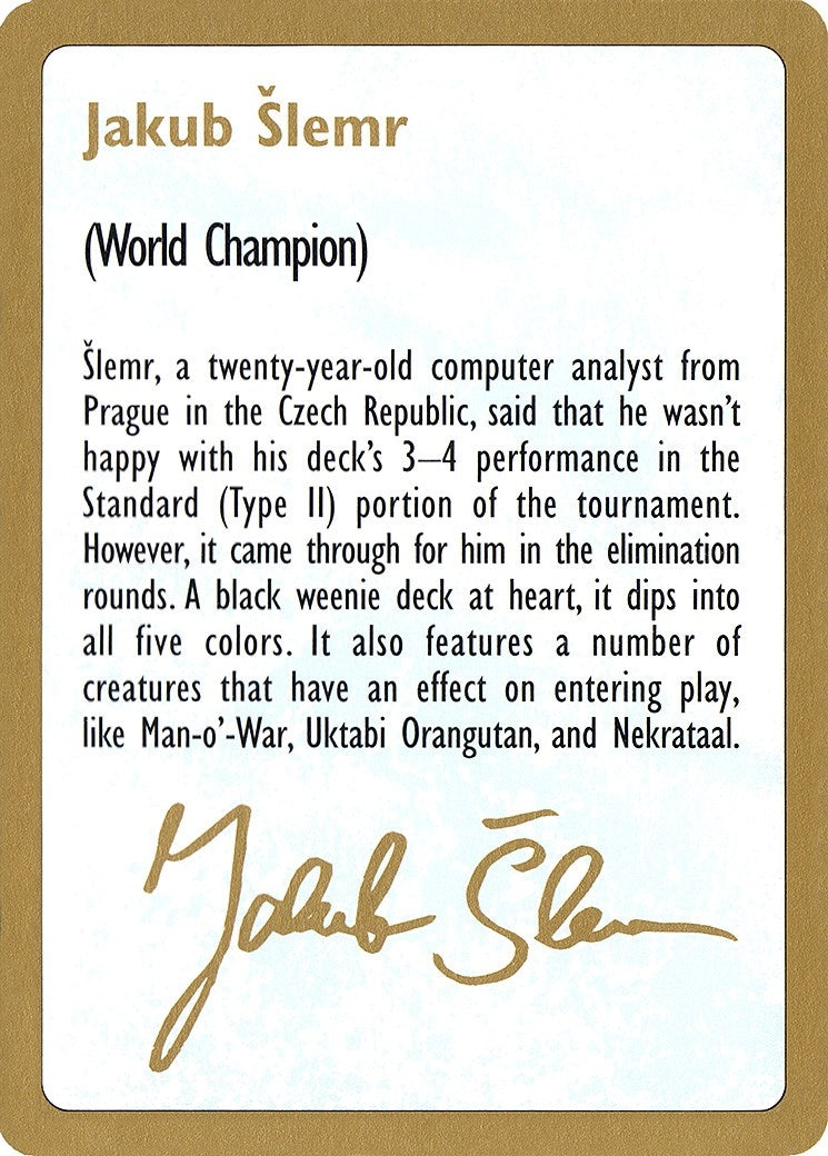 Image for 1997 Jakub Slemr Biography Card (World Championship Decks) - Magic: The Gathering
