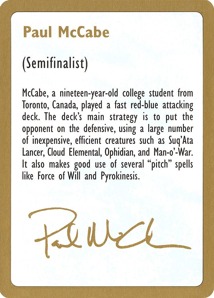 Image for 1997 Paul McCabe Biography Card (World Championship Decks) - Magic: The Gathering