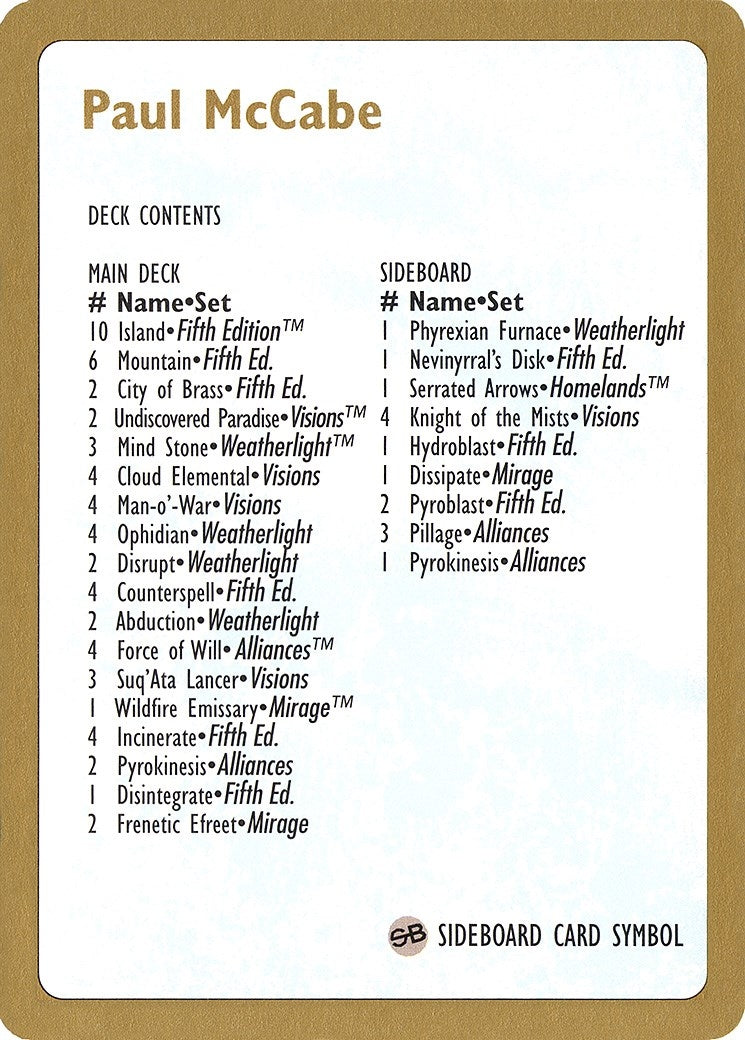 Image for 1997 Paul McCabe Decklist Card (World Championship Decks) - Magic: The Gathering