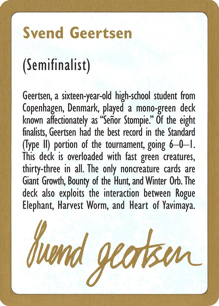 Image for 1997 Svend Geertsen Biography Card (World Championship Decks) - Magic: The Gathering