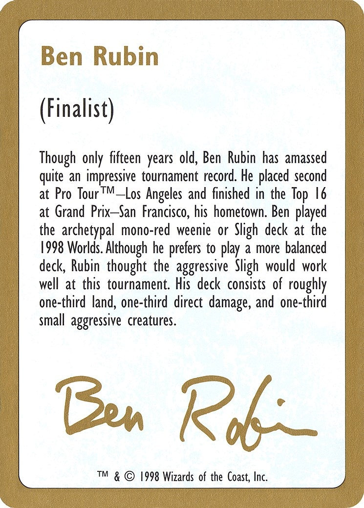 Image for 1998 Ben Rubin Biography Card (World Championship Decks) - Magic: The Gathering