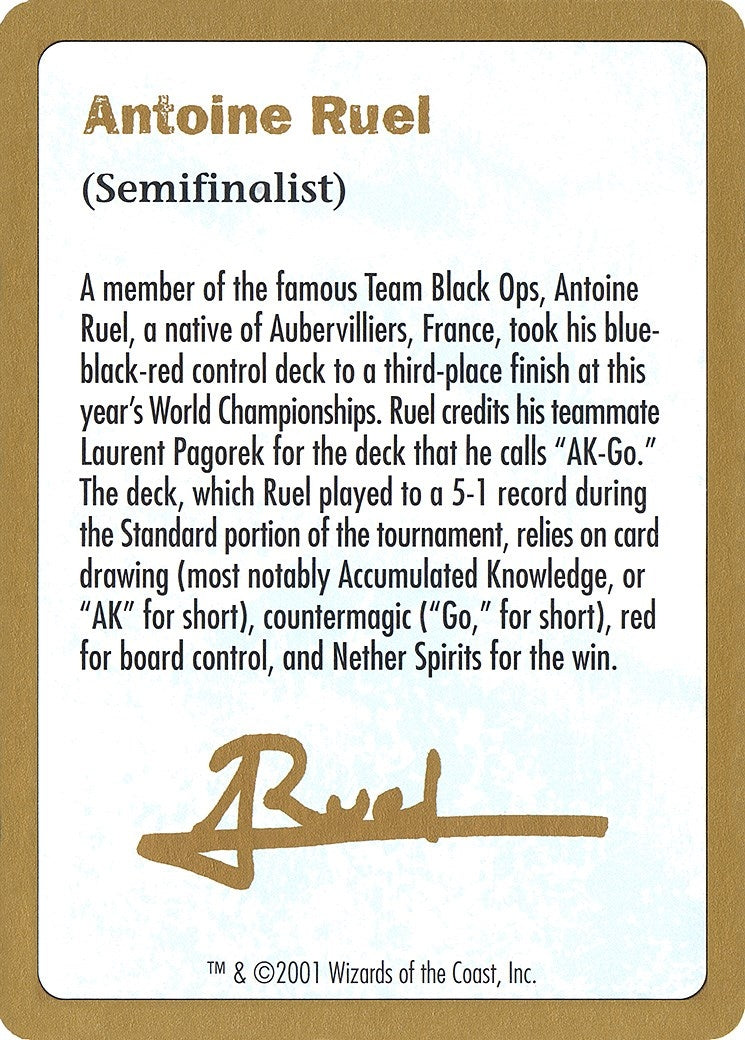 Image for 2001 Antoine Ruel Biography Card (World Championship Decks) - Magic: The Gathering
