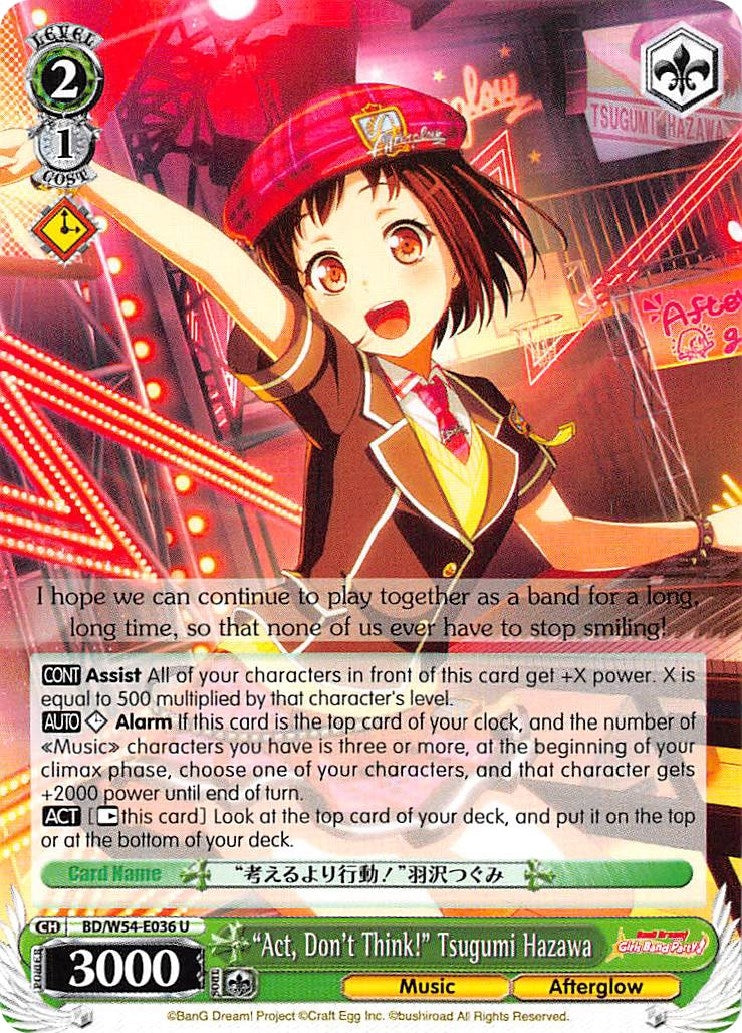 Image for "Act, Don't Think!" Tsugumi Hazawa (BanG Dream! Girls Band Party!) (BD/W54-E036 U) - Weiss Schwarz