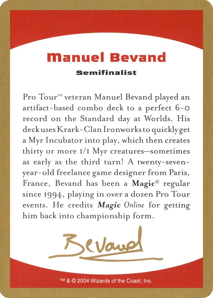Image for 2004 Manuel Bevand Biography Card (World Championship Decks) - Magic: The Gathering