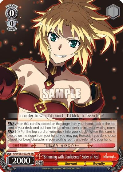 Image for "Brimming with Confidence" Saber of Red (SR) (Fate/Apocrypha) (APO/S53-E027S SR) - Weiss Schwarz