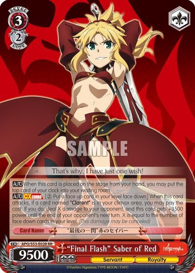 Image for "Final Flash" Saber of Red (Fate/Apocrypha) (APO/S53-E028 RR) - Weiss Schwarz